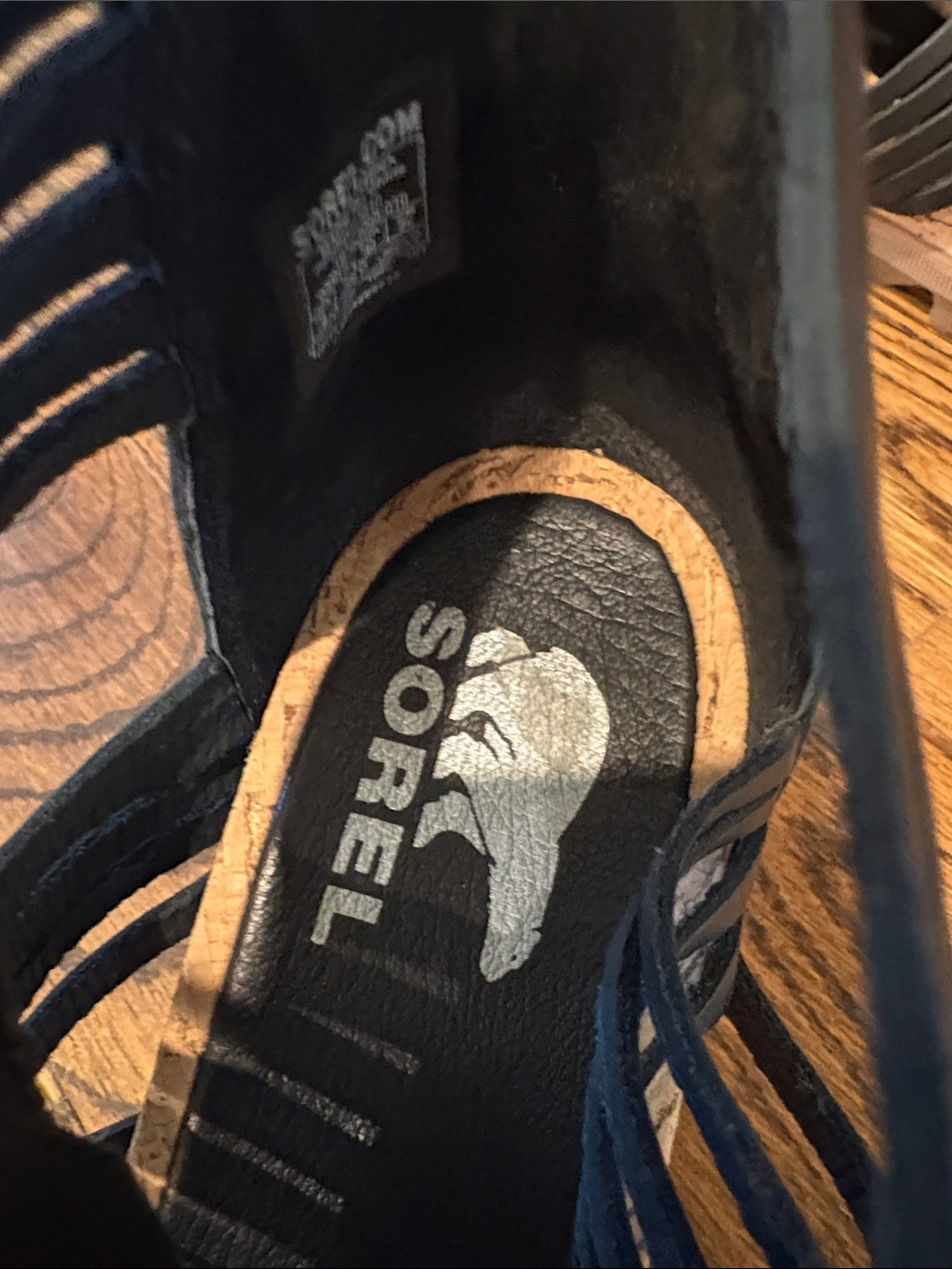 Sorel Black Lace-Up Wedge Sandals with Tan Sole size 9 - Picture 2 of 12